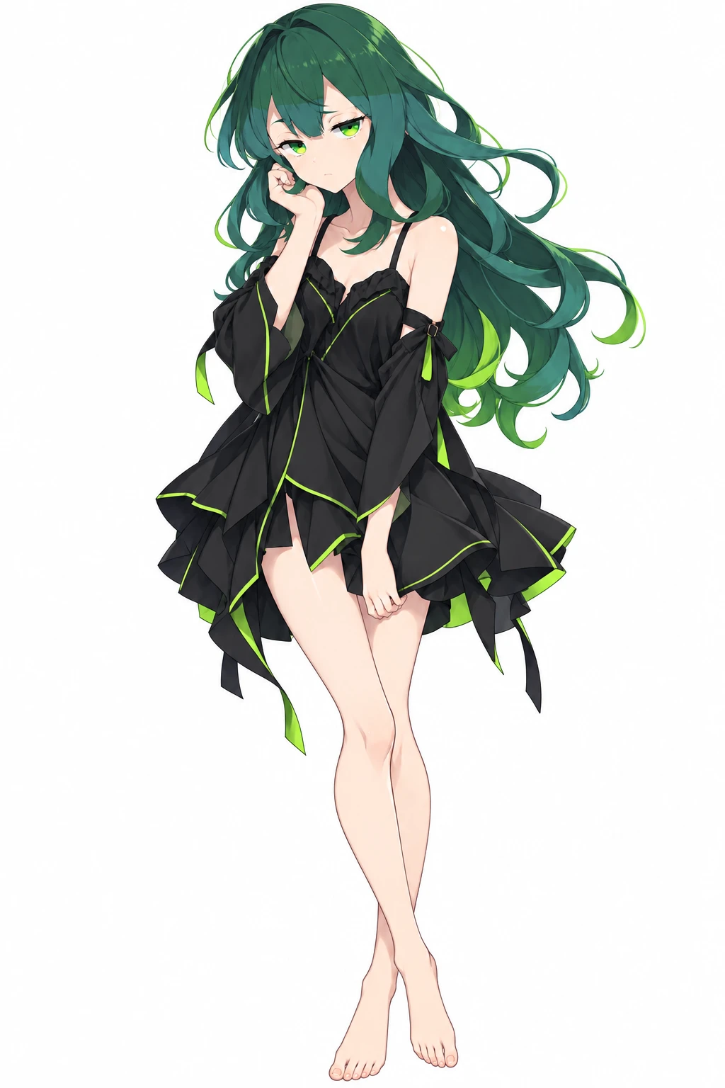 宮うつつ — Miya Utsutsu, with dark teal hair and lime green eyes